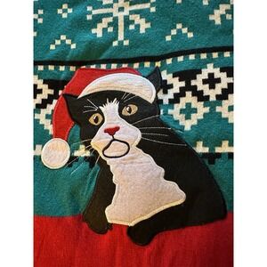Alex Steven's Christmas Sweater Women's XL Cat Snowflakes Red & Green Cotton EC